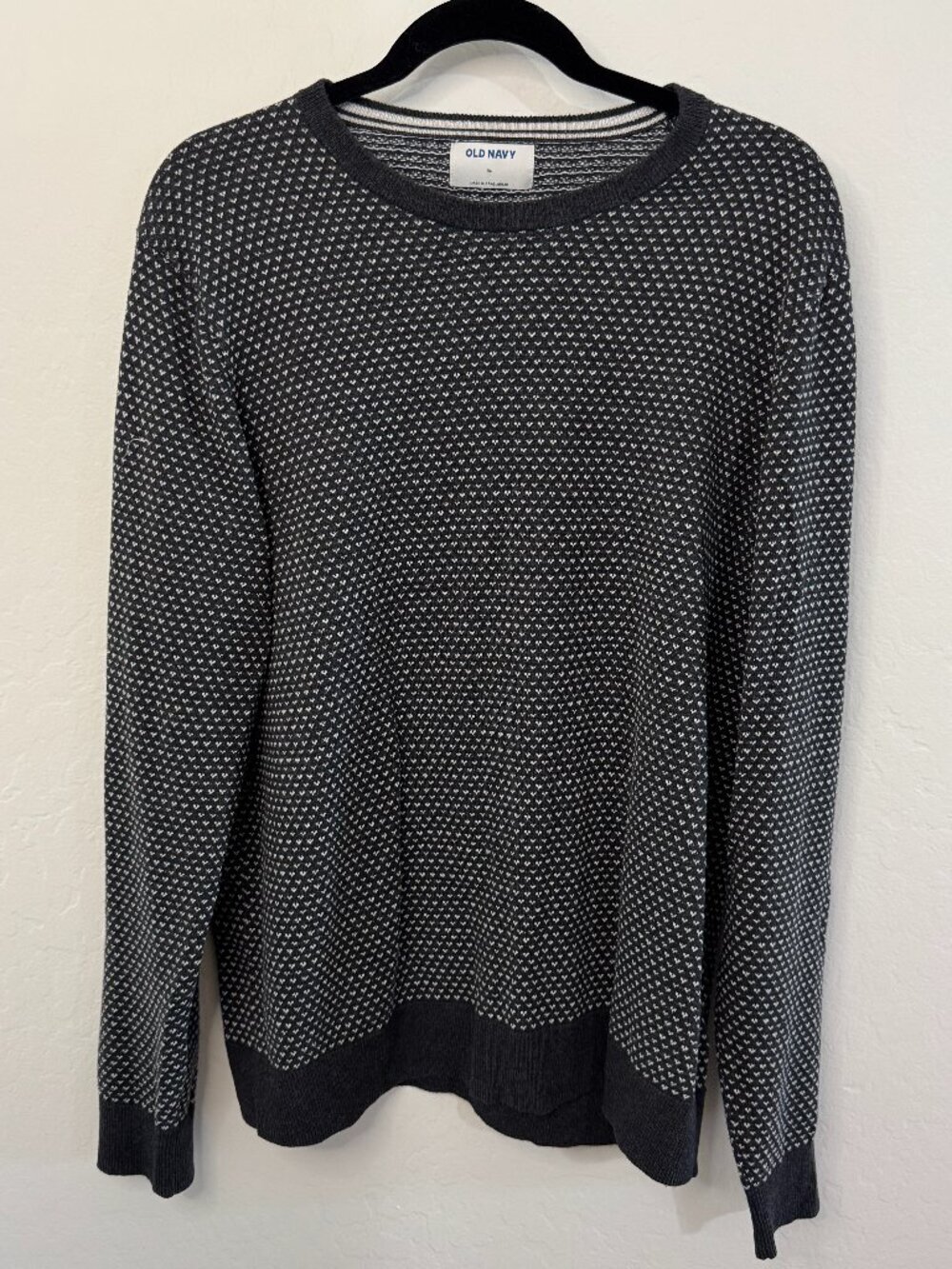 Old Navy Gray White Textured Knit Crewneck Sweater | Size XL